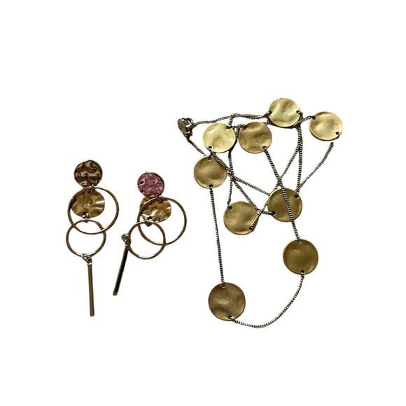 Womens/Teen Coin Style Long Necklace and Dangle Earrings Gold Tone - Picture 1 of 5